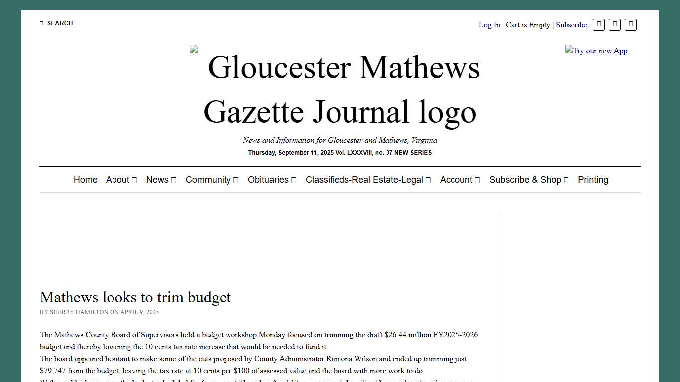 Mathews looks to trim budget - Gazette Journal