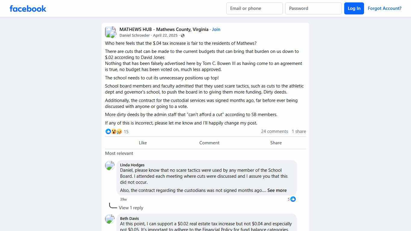 MATHEWS HUB - Mathews County, Virginia Who here feels that the $.04 tax increase is fair to the residents of Mathews Facebook